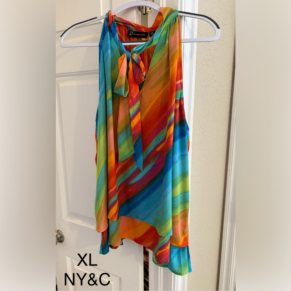 New York & Company Colorful Tie-Front Blouse